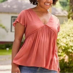 Coral side tie crepe top